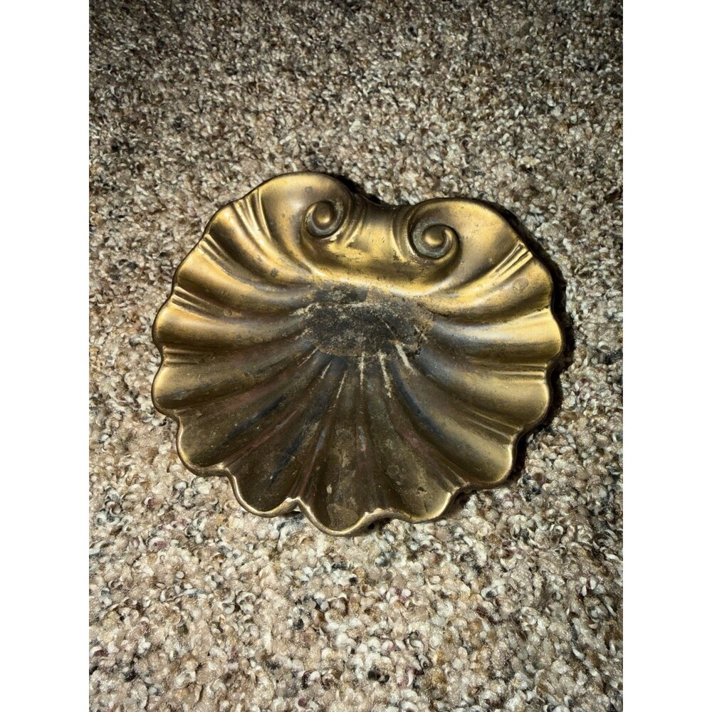 Vintage PMC 18A Brass Clam Shell Trinket Dish Catchall Hollywood Regency